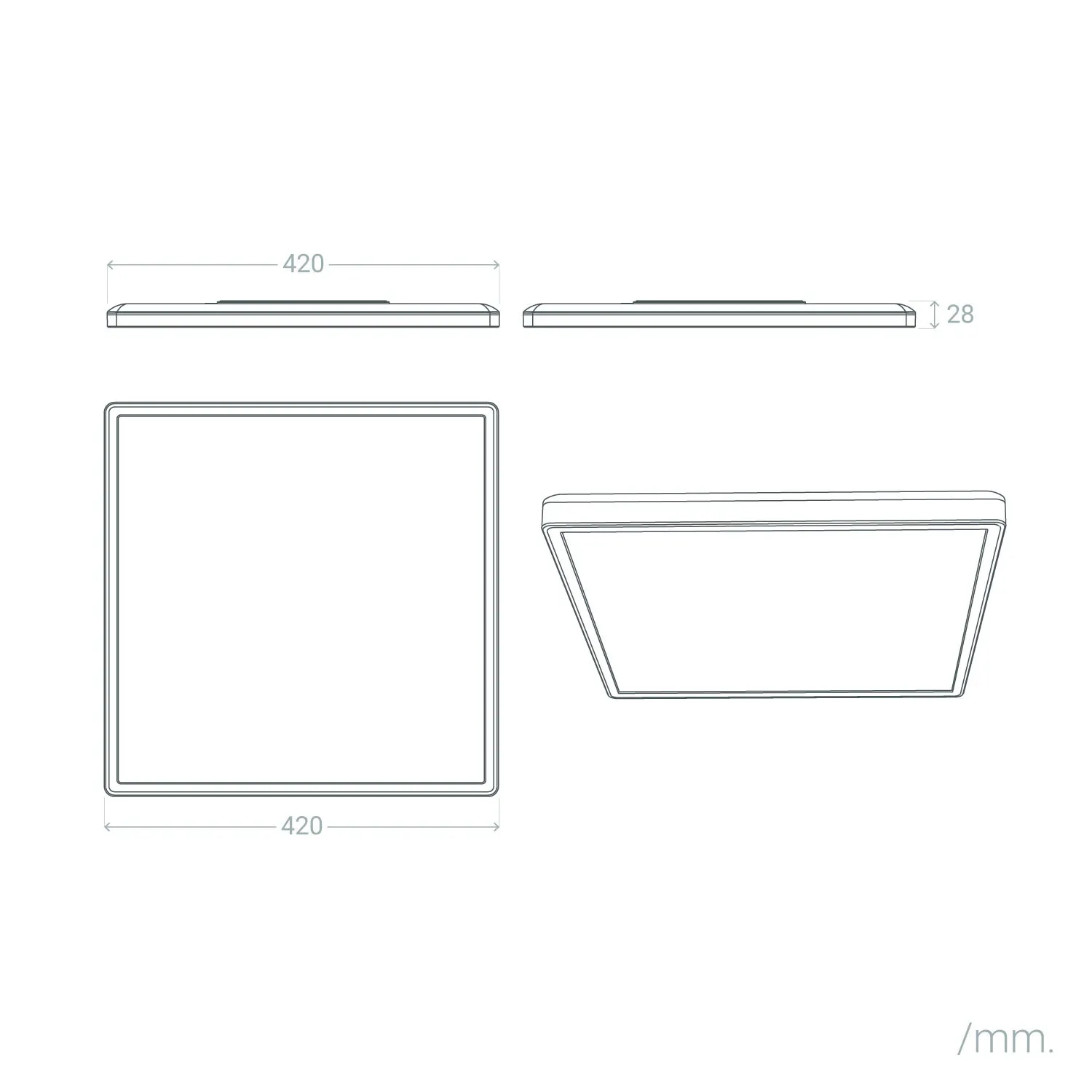 LED-Deckenleuchte 24W Eckig Dimmbar 420x420 mm Doppelseitig SwitchDimm8