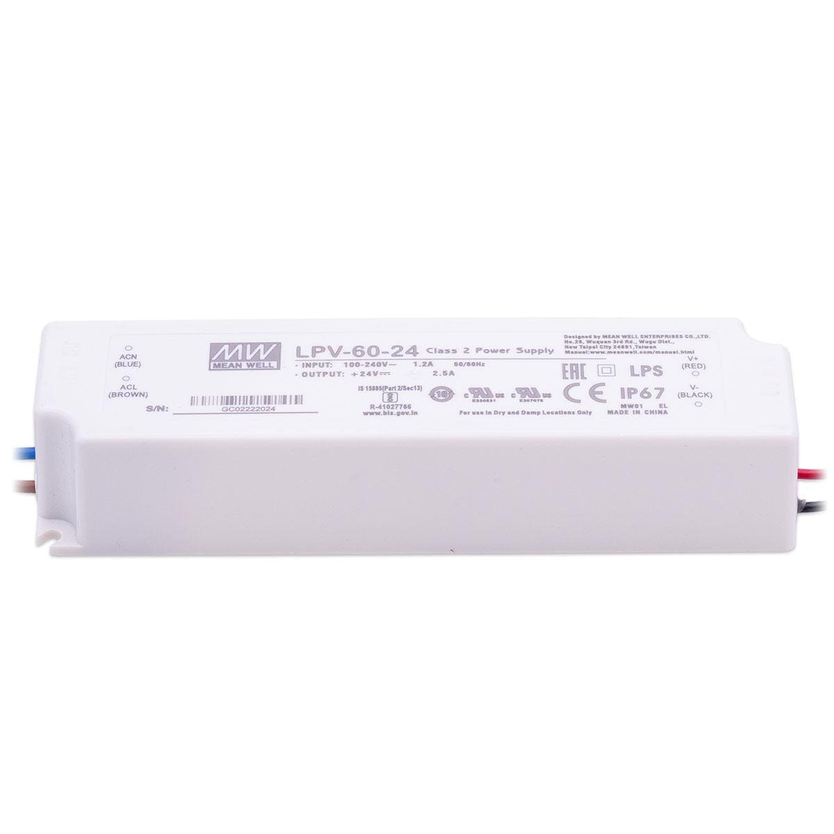 Alimentation LED Mean Well LPV-60-24 60W 24V 2.5A IP67 2