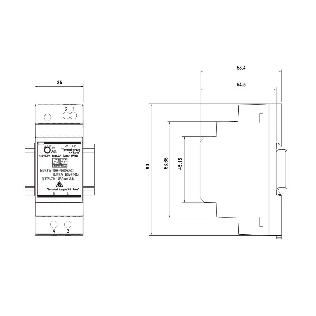 MeanWellHDR-30-12LEDHutschienenNetzteil2