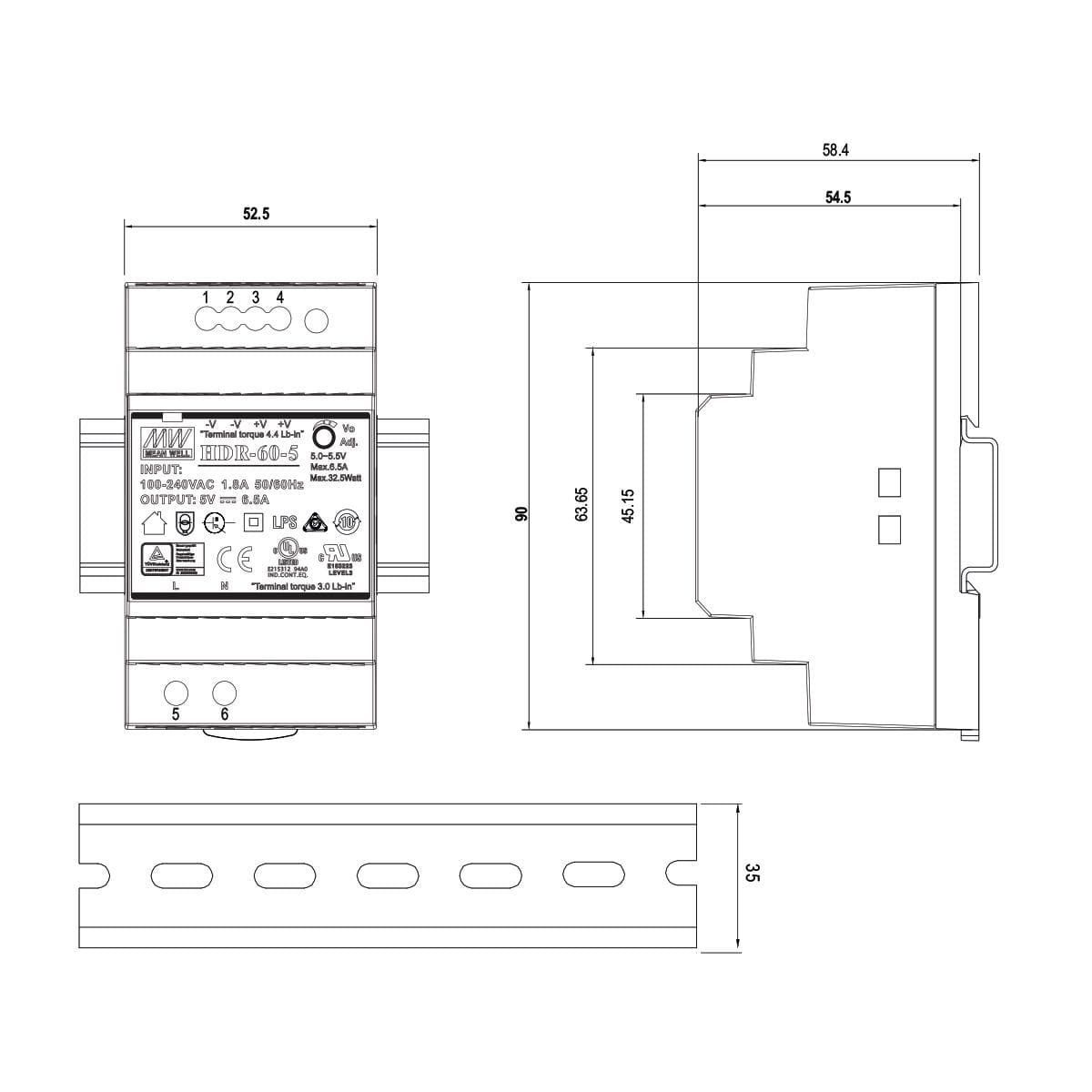MeanWellHDR-60-12LEDHutschienenNetzteil54W12V45ADINRailCV-20172_1920x1920