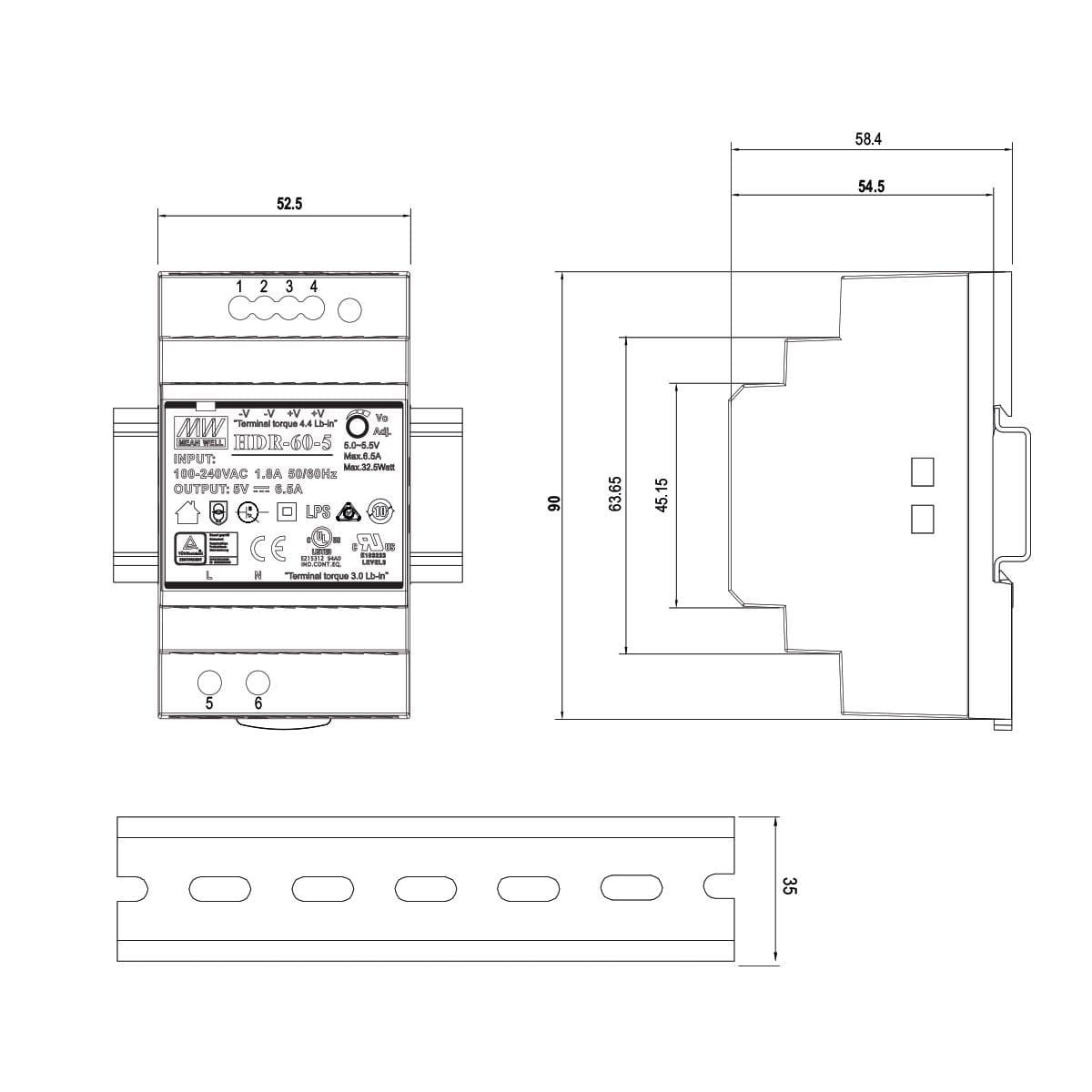 MeanWellHDR-60-24LEDHutschienen124