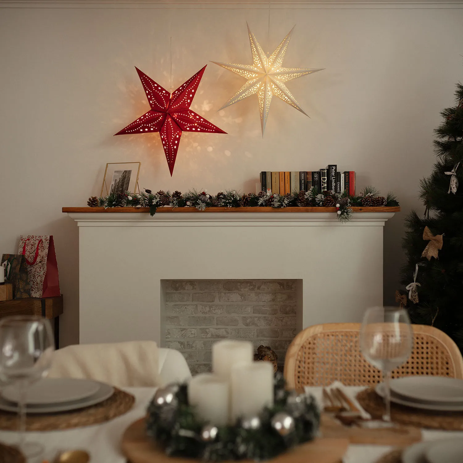 etoile-led-carton-parilti-a-piles rouge 5