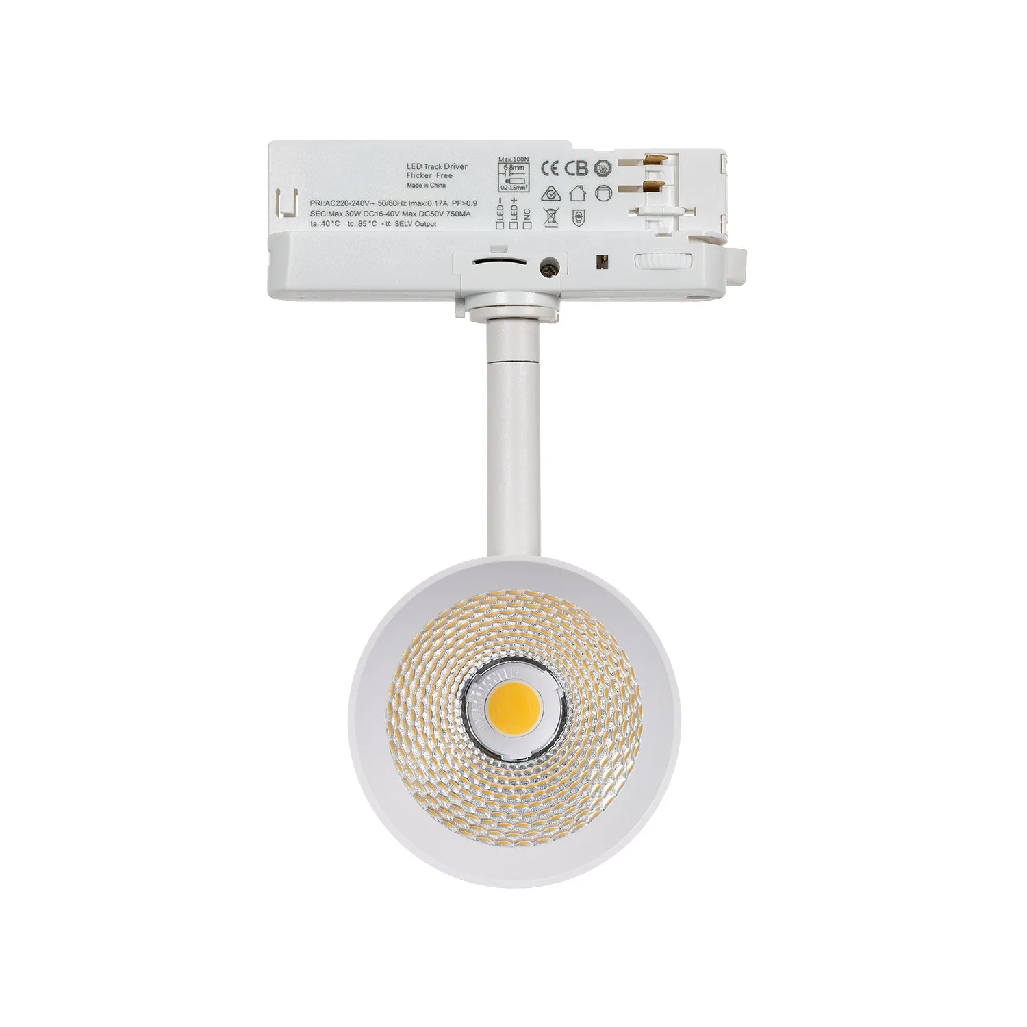 Spot sur rail 3-PH PONCE 30W CRI90 No Flicker blanc