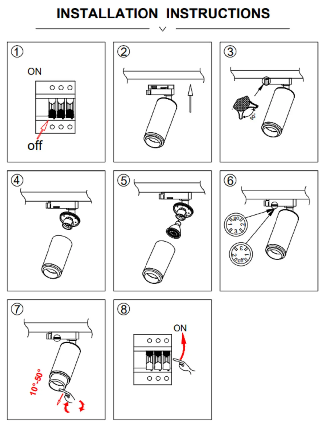 Spot sur rail 3-PH RAOUN Multiangle 10-50º pour Ampoule GU10