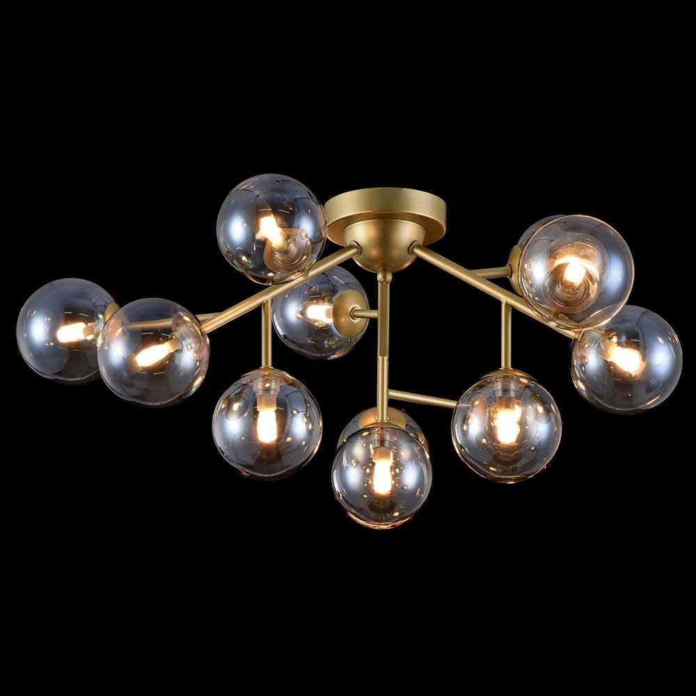 Glamour plafonnier Glob 60cm or 12 x verre fum