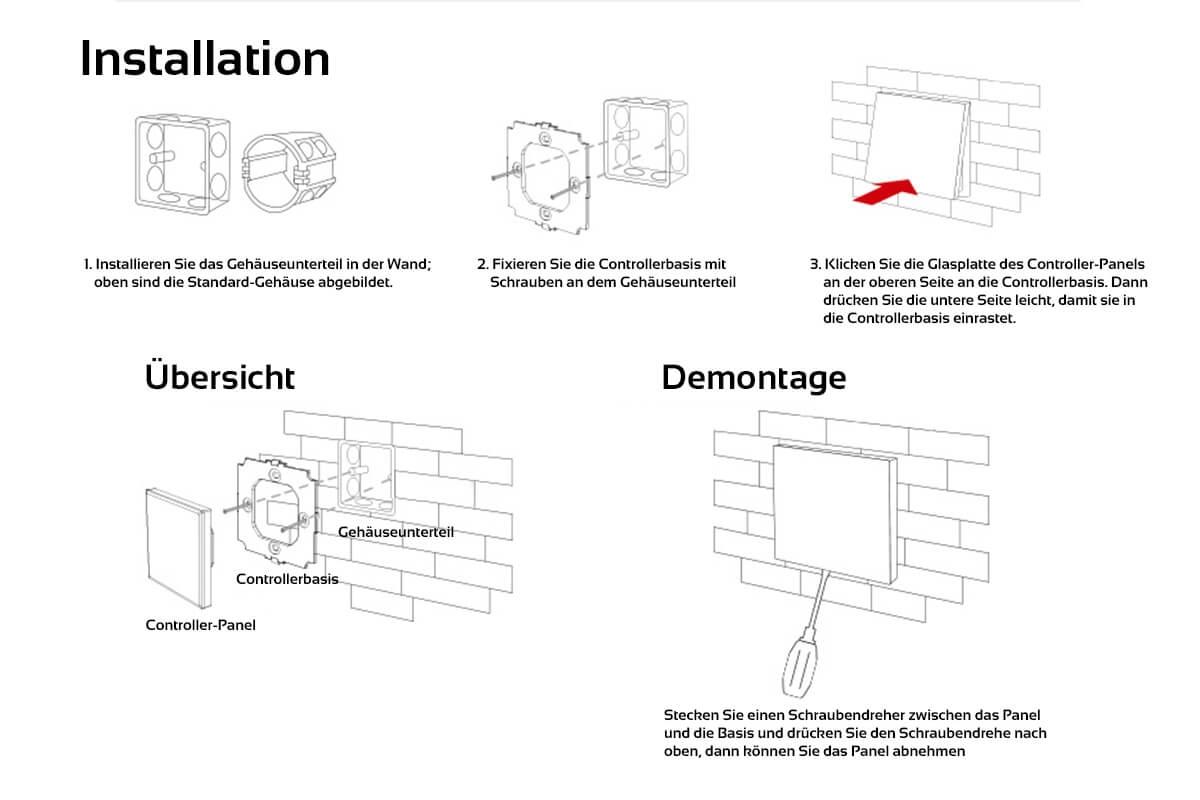MiBoxerWandschalter4ZonenEinbauDimmenSchalten230VAnschlussT1-8945