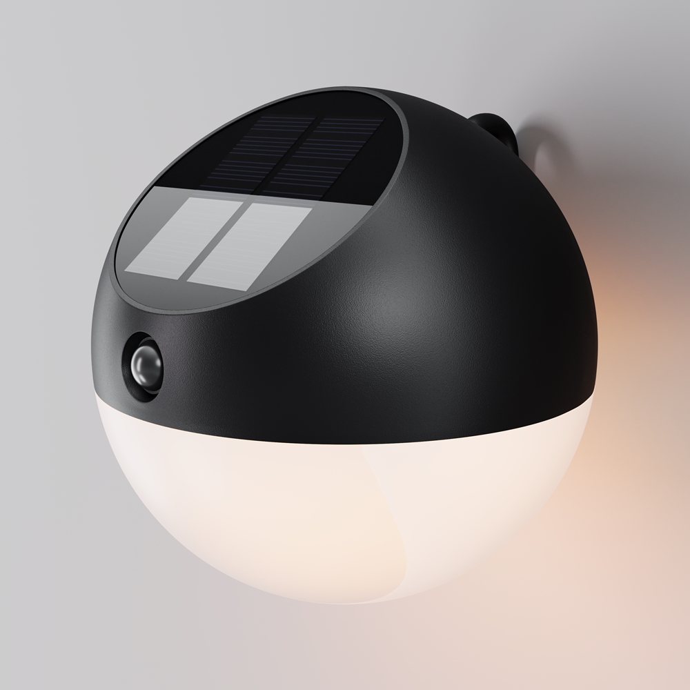 RENDER_Main_Image_O147PL_L2BK_low Solarleuchte Lactea mit Bewegungsmelder Schwarz IP54 von Maytoni für Hauswand und Terrasse.