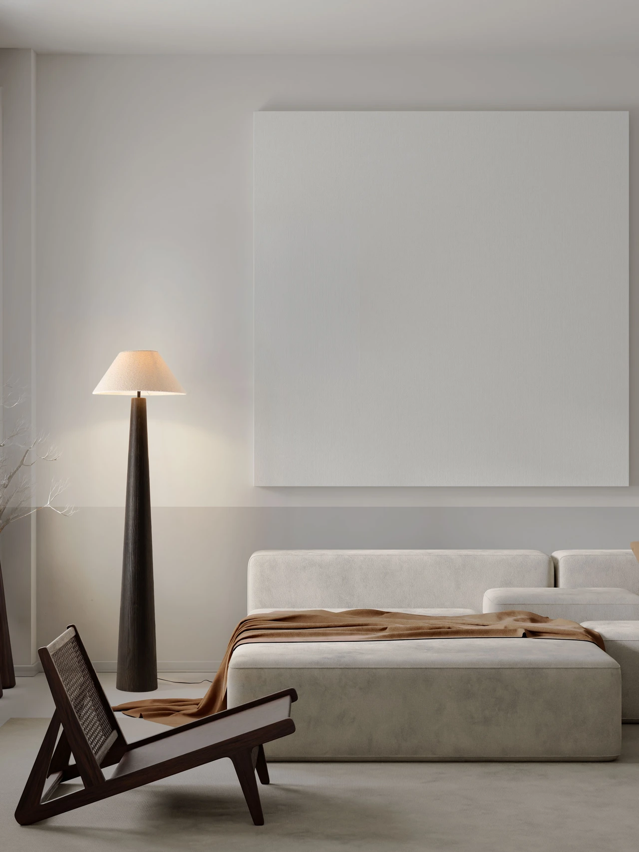 9001159_1 Nova Luce Moku Stehleuchte 160 cm Bouclé Weiss Dunkelbraun