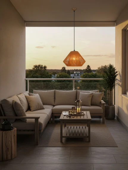 Nova Luce AELL Outdoor-Pendelleuchte aus hellem Rattan mit Glasdiffusor, IP65