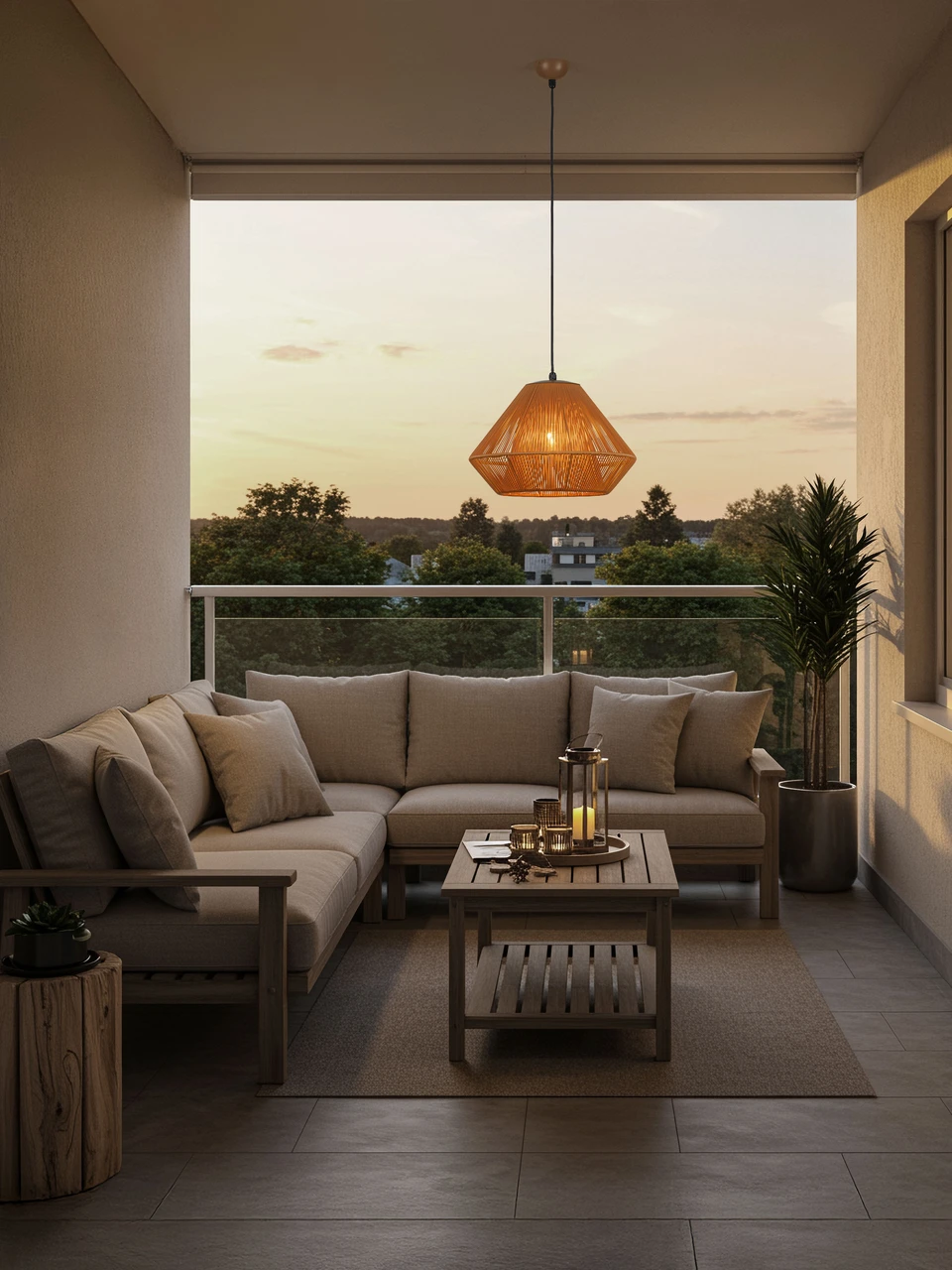 9061162_1 Nova Luce AELL Outdoor-Pendelleuchte aus hellem Rattan mit Glasdiffusor, IP65