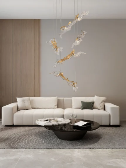 Nova Luce Avesa Design Pendelleuchte 5-flammig Ø60 cm Gold und Klarglas