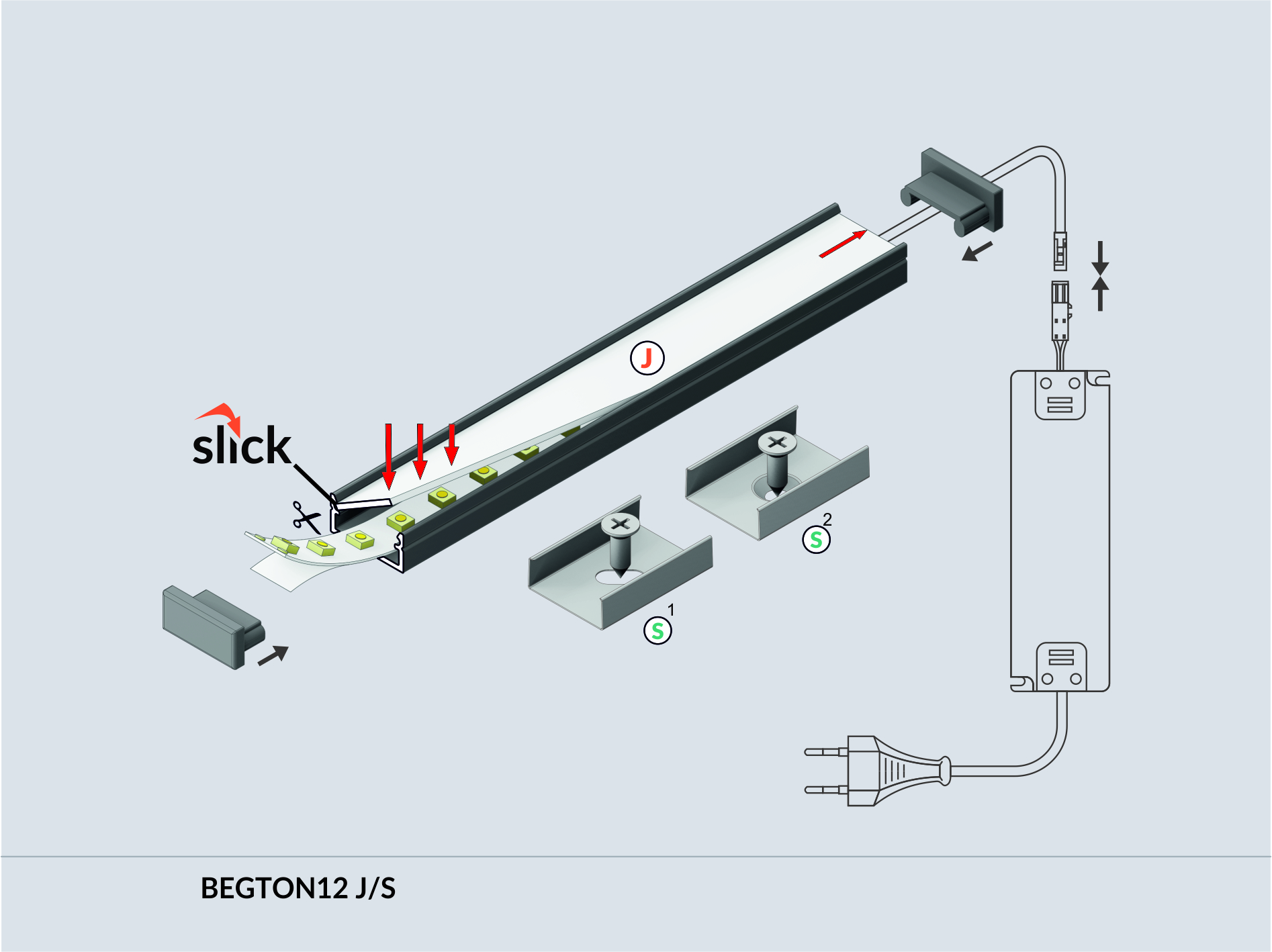 LED Alu Aufbauprofil BEGTON12 J/S 1m Alu-eloxiert schwarz