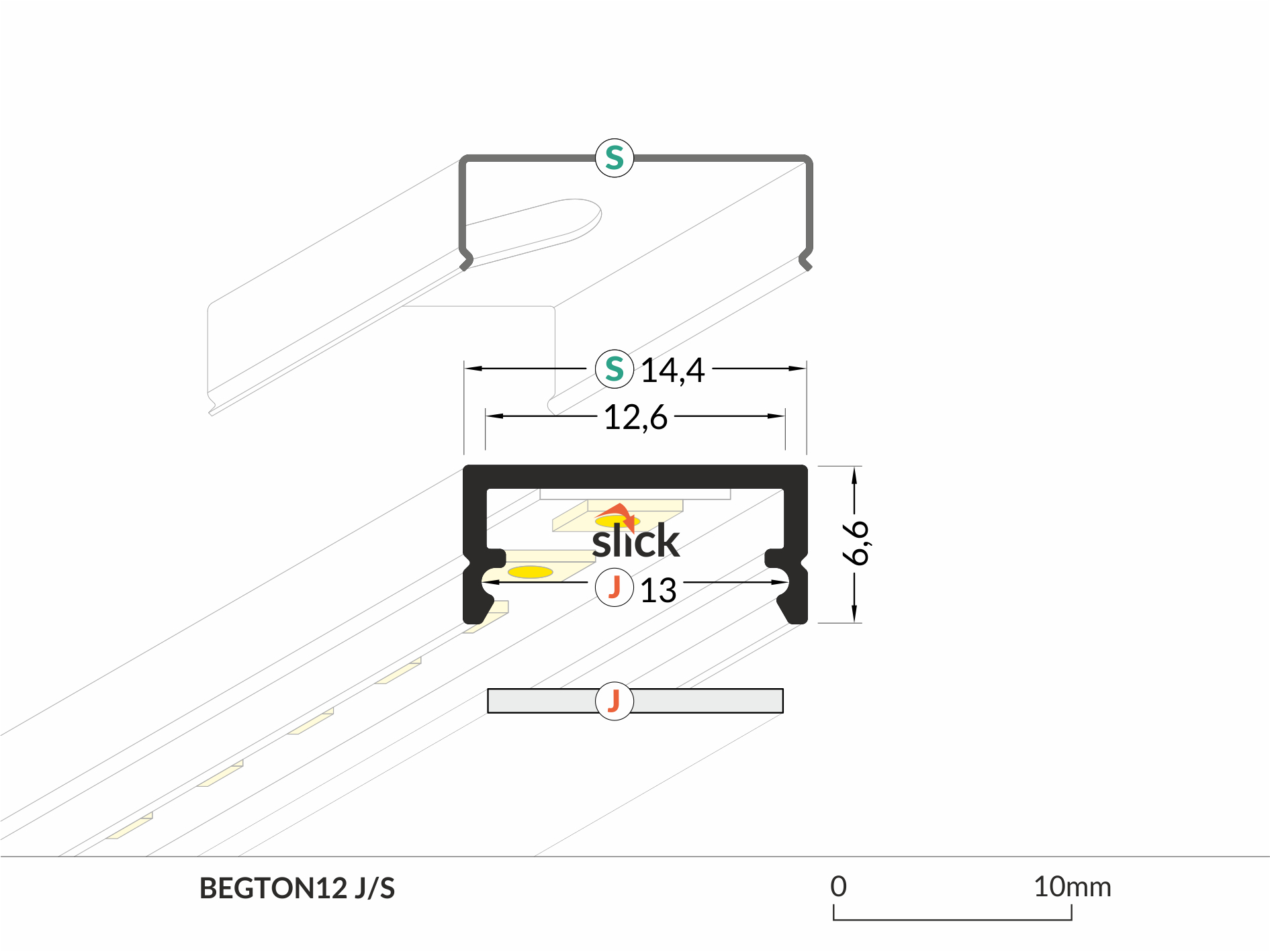 LED Alu Aufbauprofil BEGTON12 J/S 1m Alu-eloxiert schwarz
