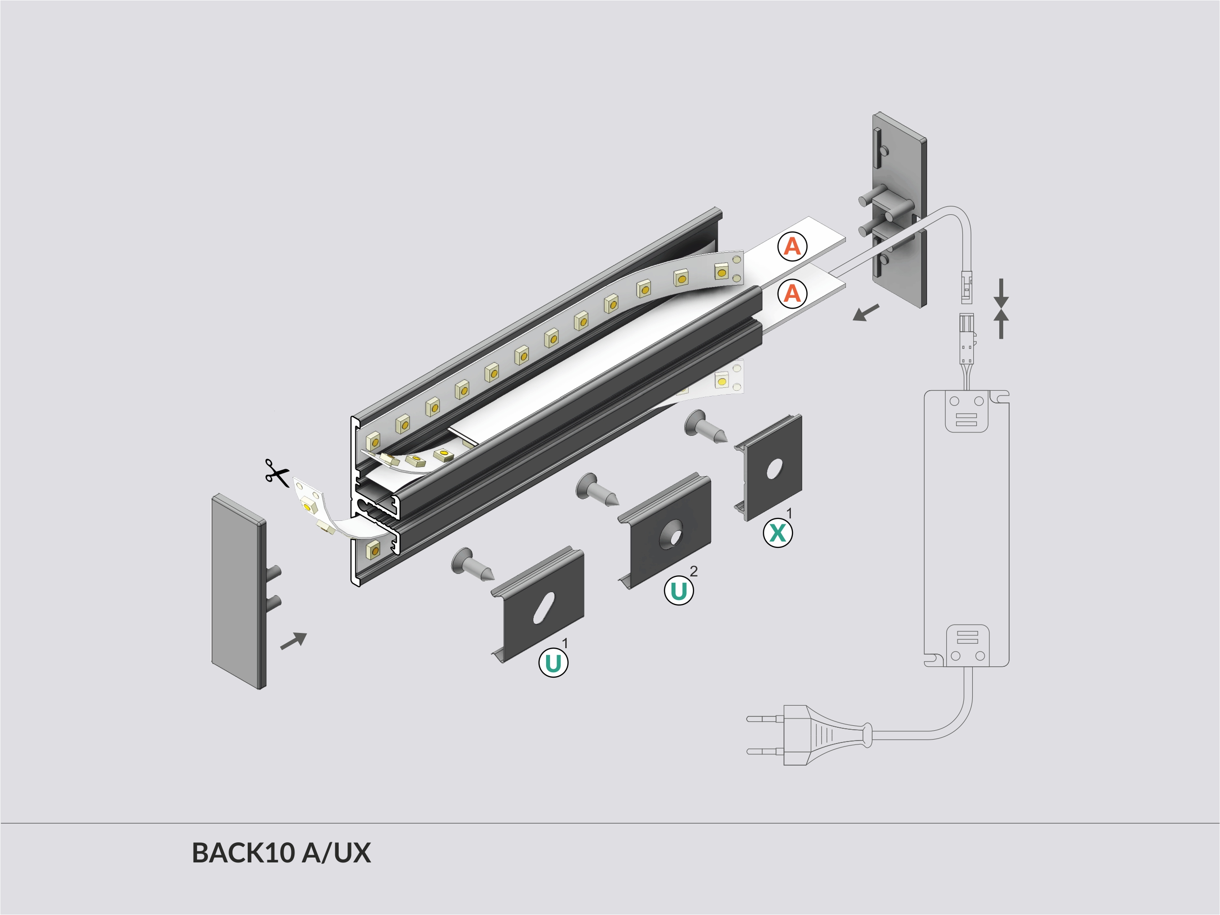 LED Profil Wandmontage BACK10 A/UX 2m Alu-eloxiert schwarz