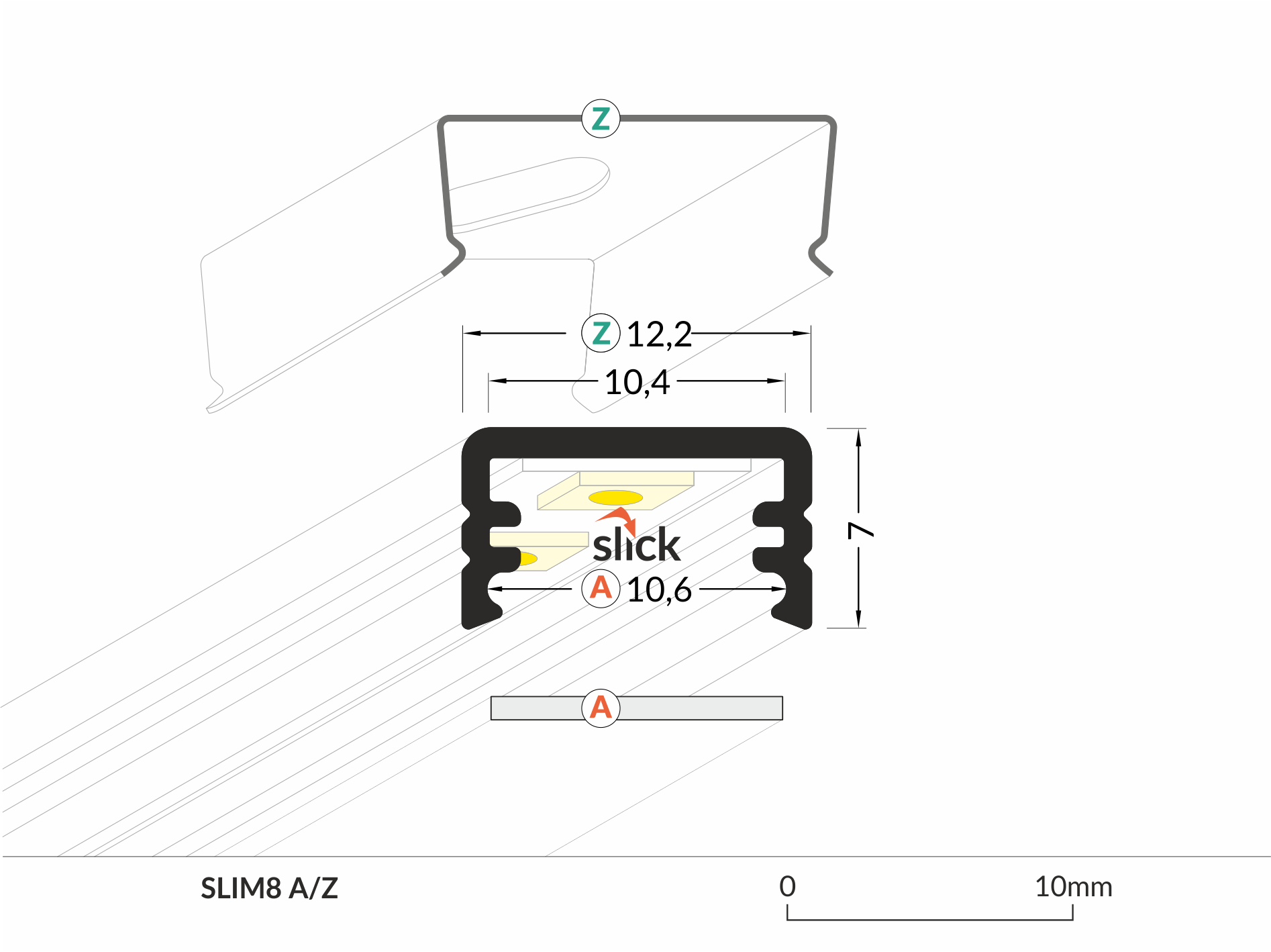 LED Alu Aufbauprofil SLIM8 A C2/Z 1m Alu-eloxiert
