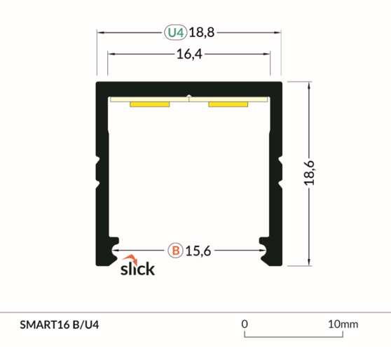 LED Alu Aufbauprofil SMART16 B/U4 1m Alu- eloxiert Weiß