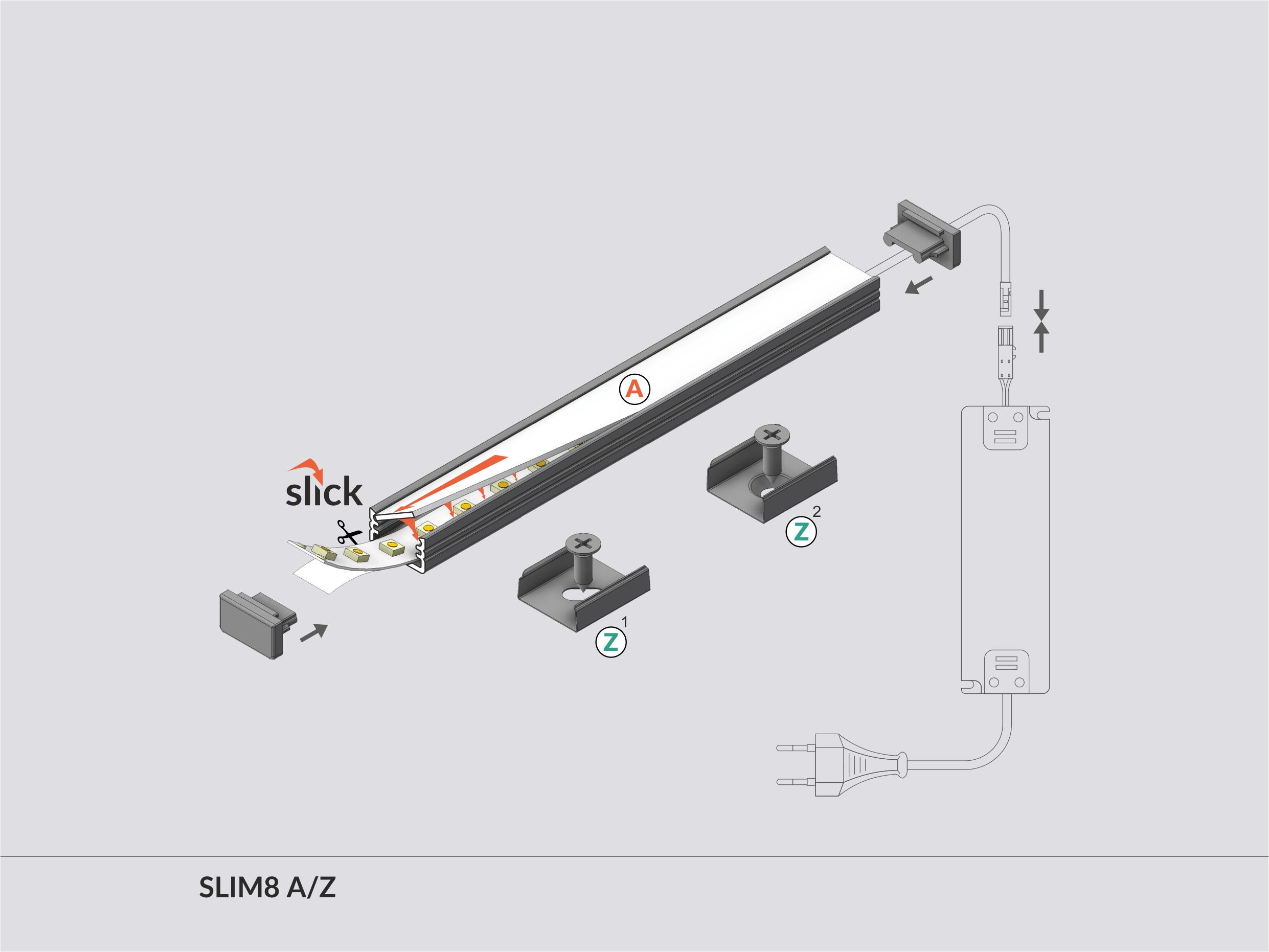 LED Alu Aufbauprofil SLIM8 A C2/Z 1m Alu-eloxiert schwarz
