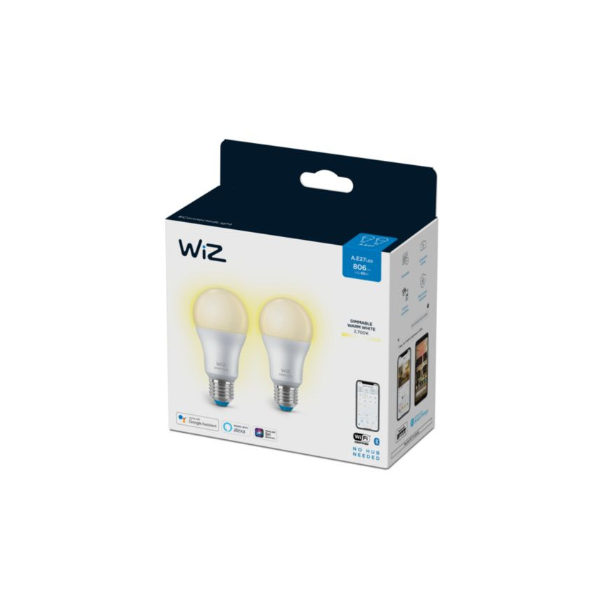 2er Pack LED-Lampe Smart WiFi + Bluetooth E27 A60 Dimmbar WIZ 8W