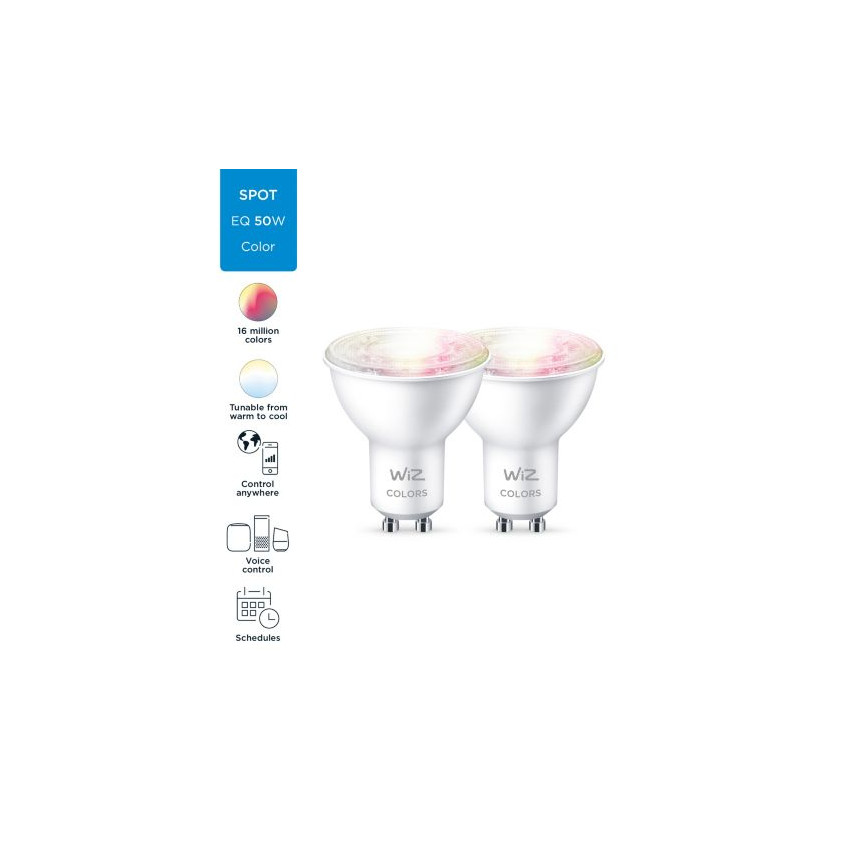 2er Pack LED-Lampe Smart WiFi + Bluetooth GU10 PAR16 RGB+CCT Dimmbar WIZ 4.9W