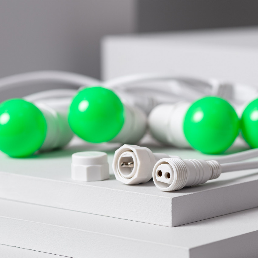 Set Girlande Waterproof 5.5m Weiss+ 8 LED-Lampen E27 G45 3W Grün