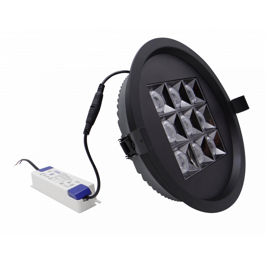 LED-Strahler Downlight Rund 30W Schwarz Schnitt Ø205mm