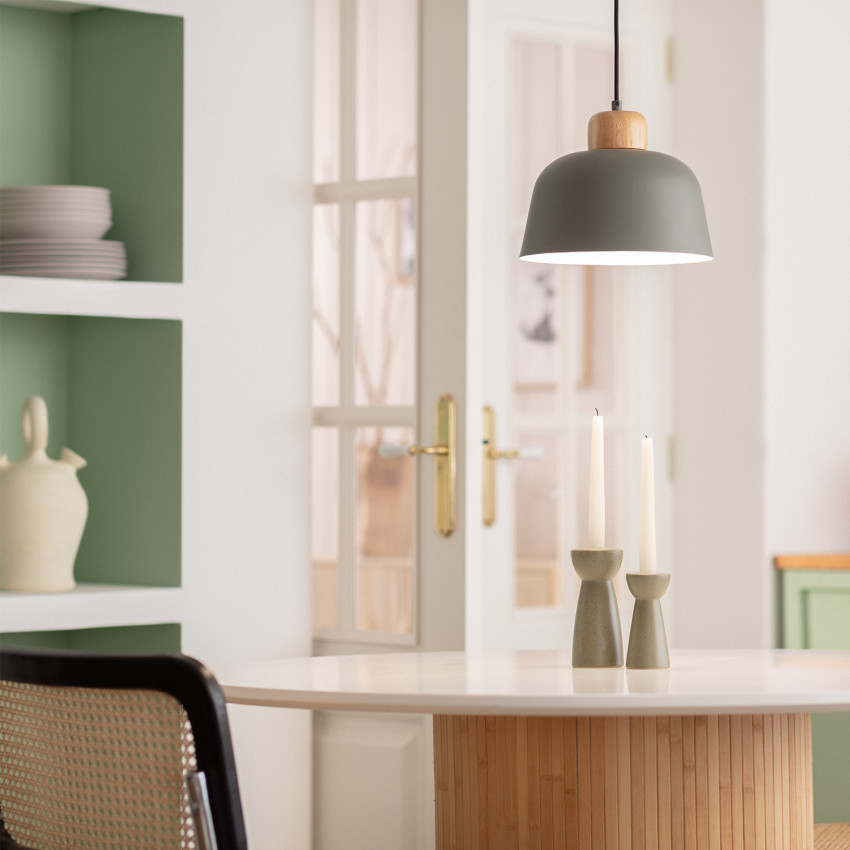 Pendelleuchte VIACHO aus Metall & Holz -SELADONFARBE