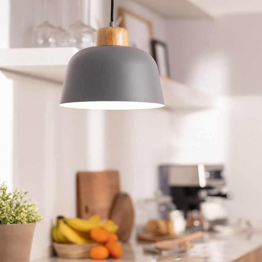 Pendelleuchte VIACHO aus Metall & Holz -Grau