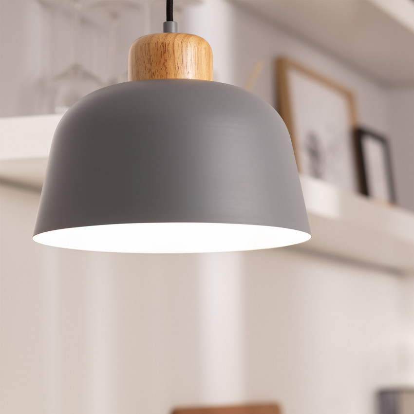 Pendelleuchte VIACHO aus Metall & Holz -Grau
