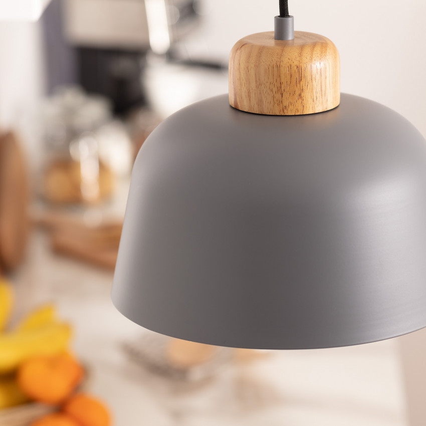 Pendelleuchte VIACHO aus Metall & Holz -Grau