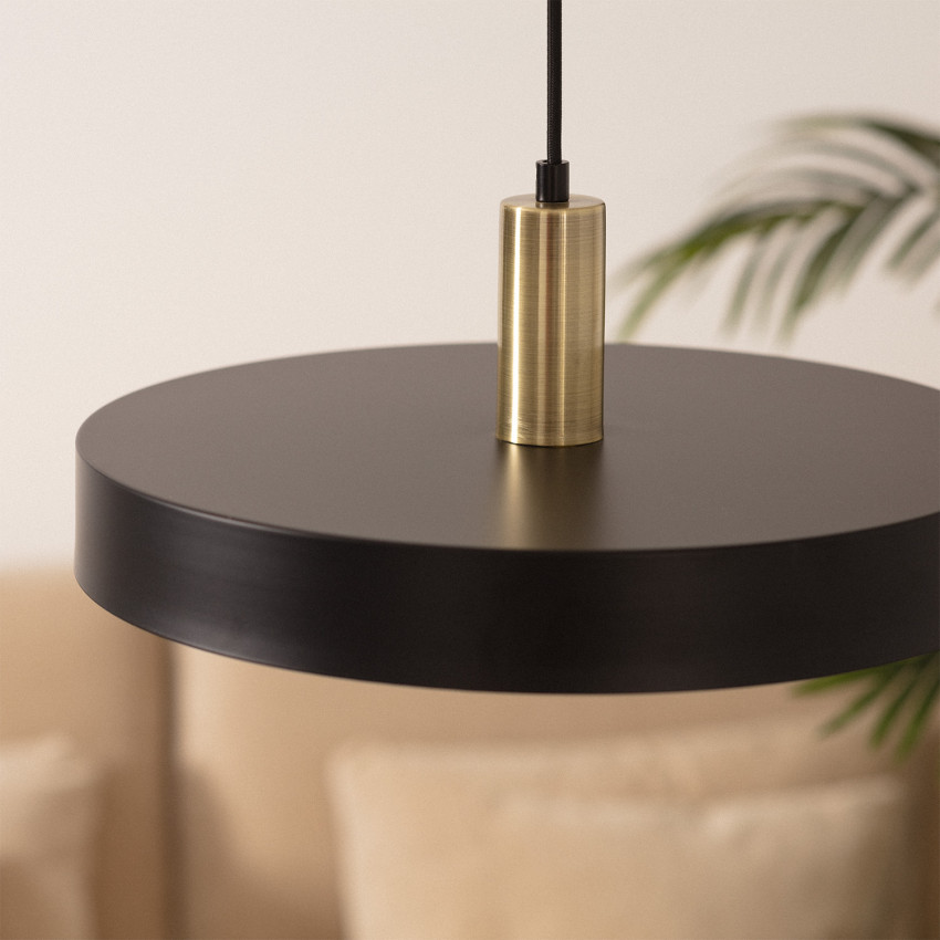 Pendelleuchte MATOLI aus schwarzem Metall, goldenes Interieur