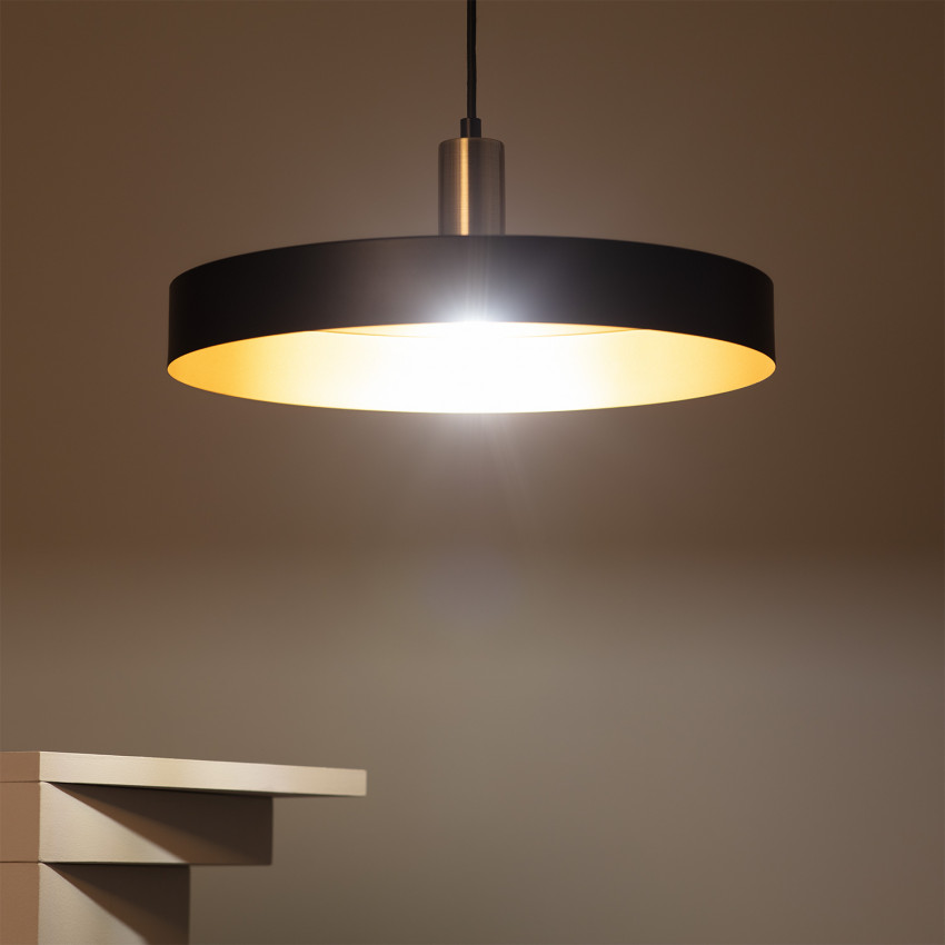 Pendelleuchte MATOLI aus schwarzem Metall, goldenes Interieur