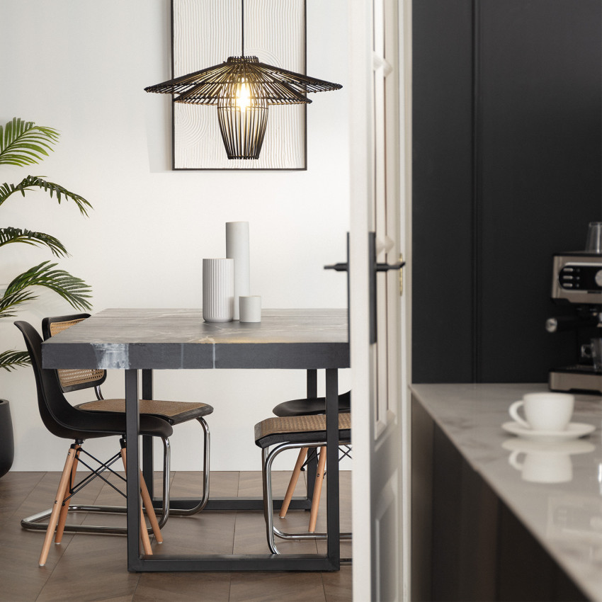 Hängeleuchte SAIL TRAPEZ aus Bambus Schwarz