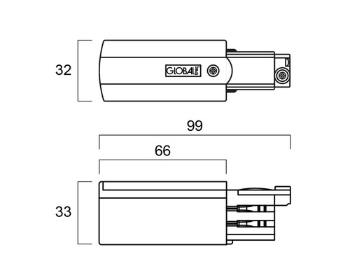 Drei-Phasen-Strom Endeinspeisung Rechts Nordic Aluminium GLOBAL Schwarz