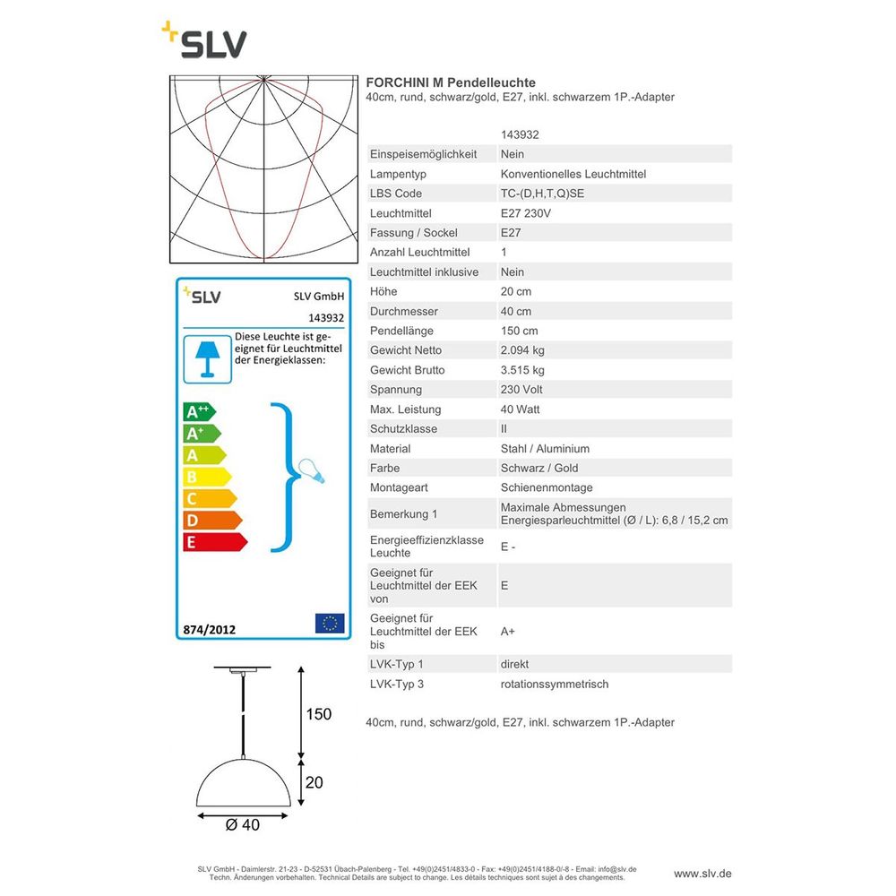 Forchini M Pendelleuchte 40cm rund weiss/gold E27 inkl. weissem 1P. -Adapter