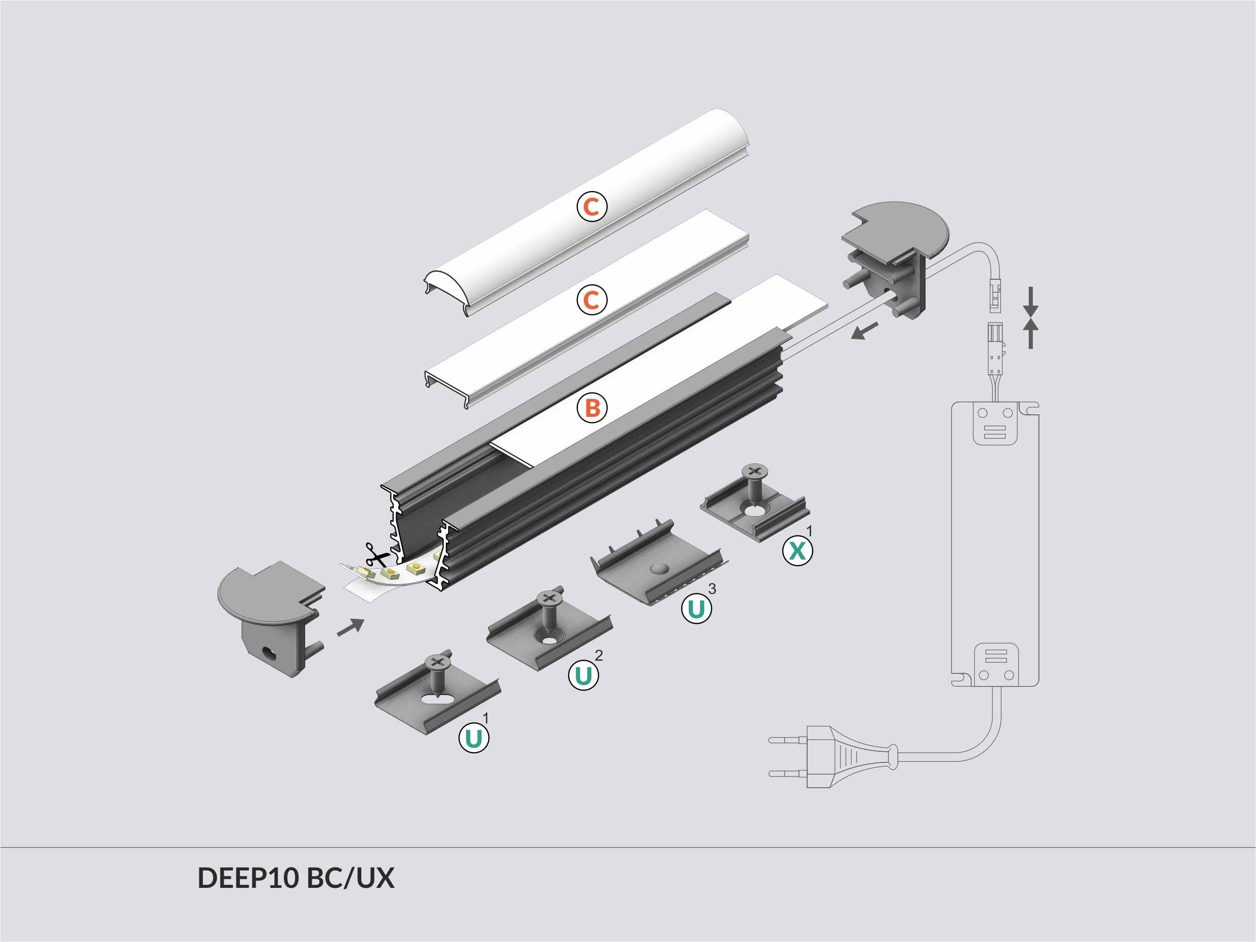 LED Alu Einbauprofil DEEP10 BC/UX 1m weiß