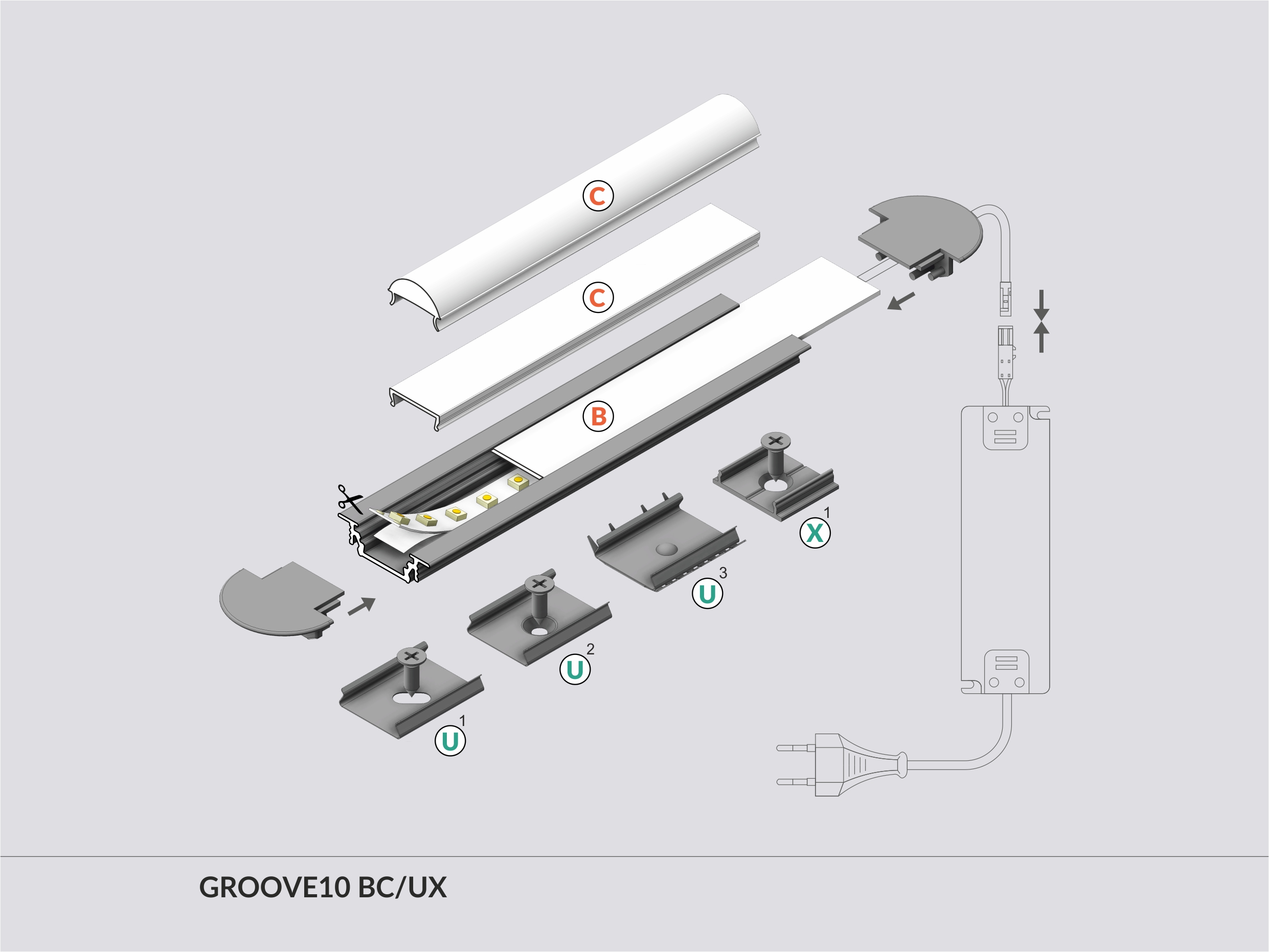 LED Alu Einbauprofil GROOVE10 BC/UX 2m Alu-eloxiert schwarz