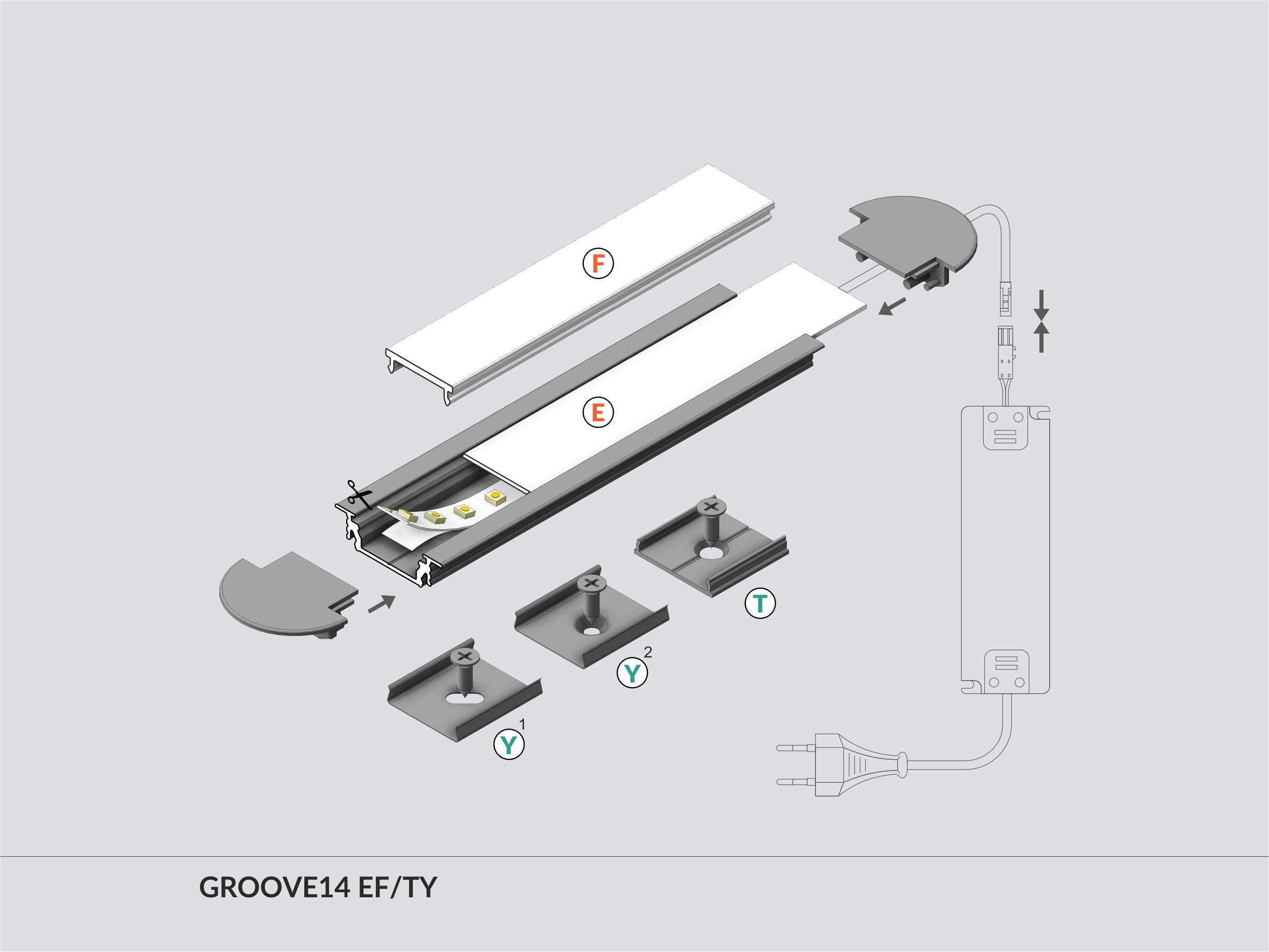 LED Alu Einbauprofil GROOVE14 EF/Y 2m Alu- eloxiert schwarz