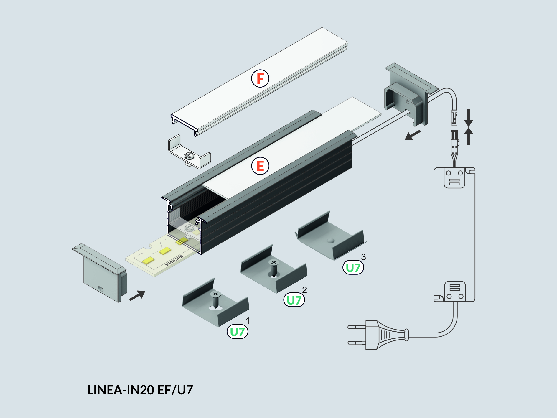 LED Alu Einbauprofil LINEA-IN20 EF/U7 1m Alu-eloxiert