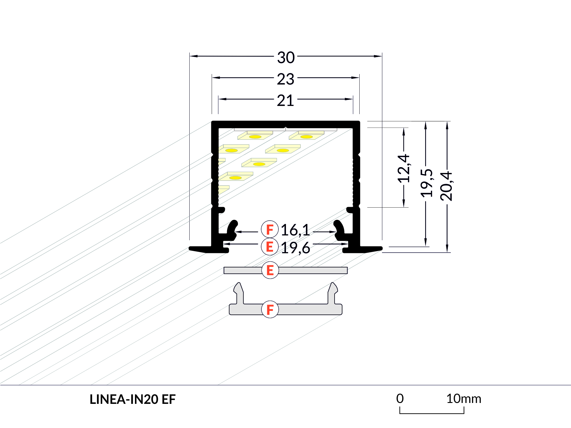 LED Alu Einbauprofil LINEA-IN20 EF/U7 1m Alu-eloxiert