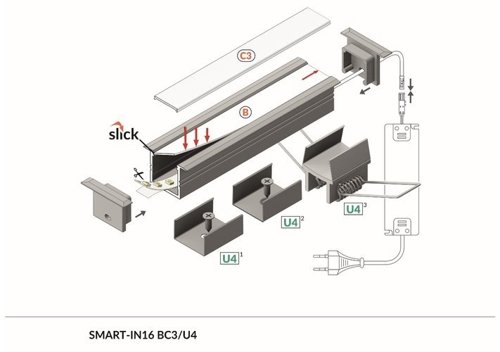 LED Alu Einbauprofil SMART-IN16 B/U4 1m Alu-eloxiert