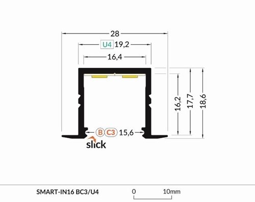 LED Alu Einbauprofil SMART-IN16 B/U4 1m Alu-eloxiert