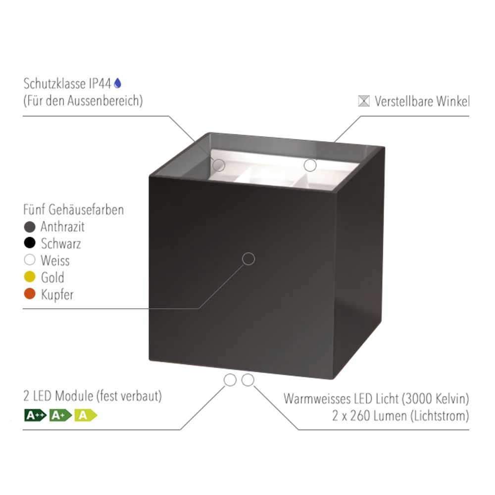s.LUCE pro Ixa LED Wandleuchte IP44 verstellbare Winkel aus Holz