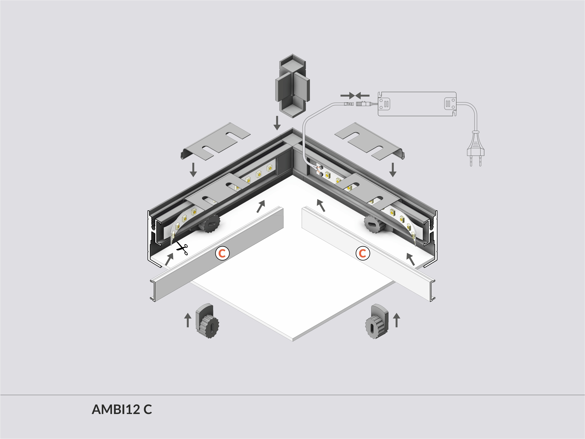 LED Profil Wandmontage AMBI12 C 1m Alu-eloxiert Weiß