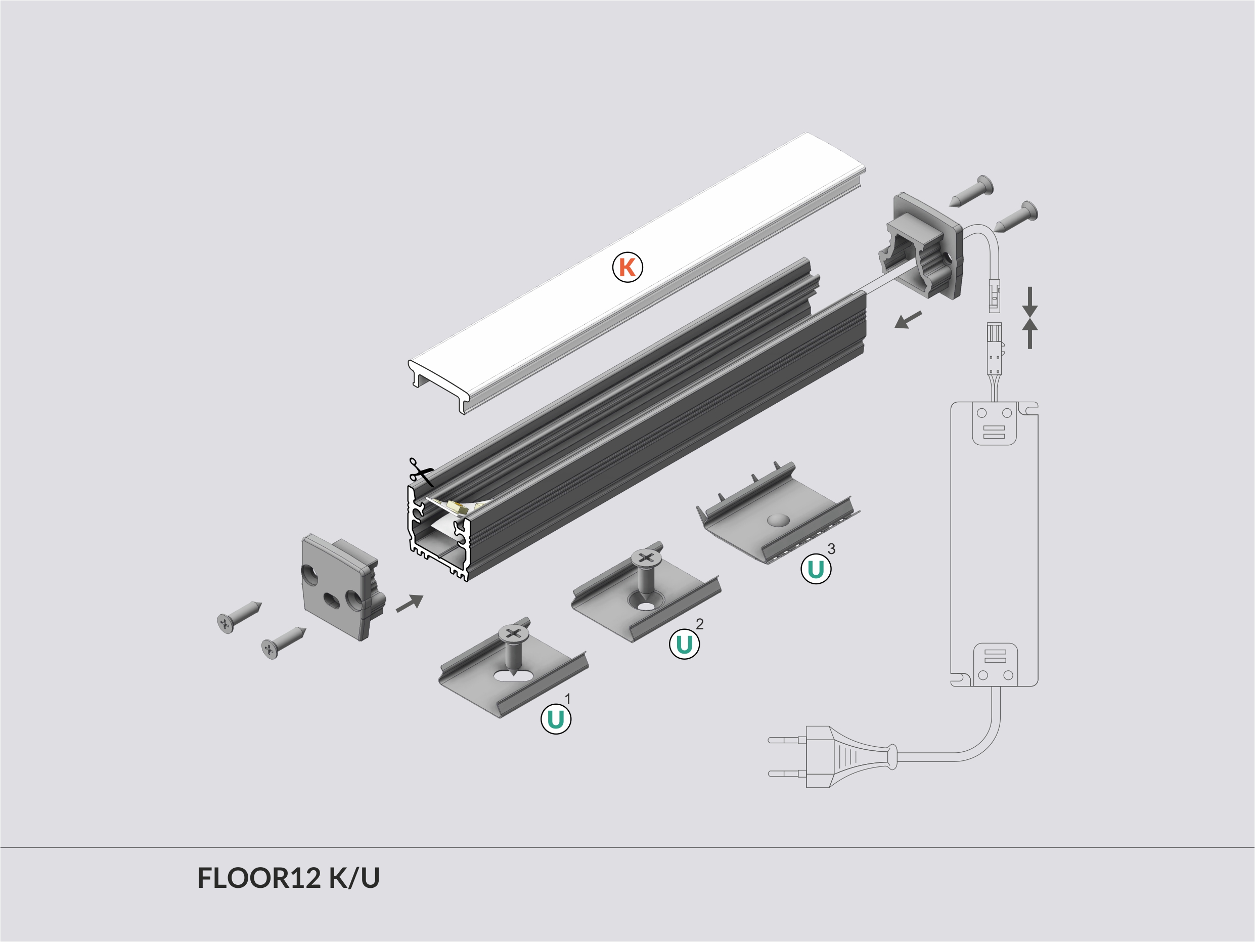 LED Alu Aufbauprofil FLOOR12 K/U 2m Alu eloxiert