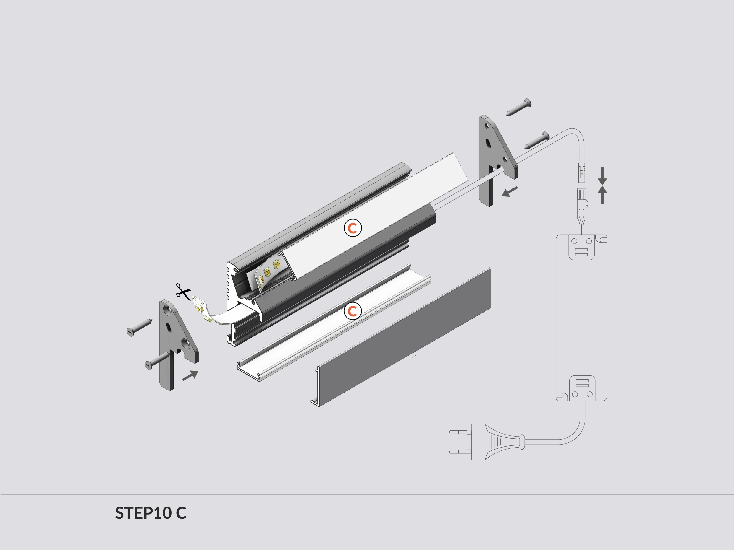 LED Aluprofil STEP10 1.5m Alu eloxiert silber - Treppenprofil für LED Beleuchtung