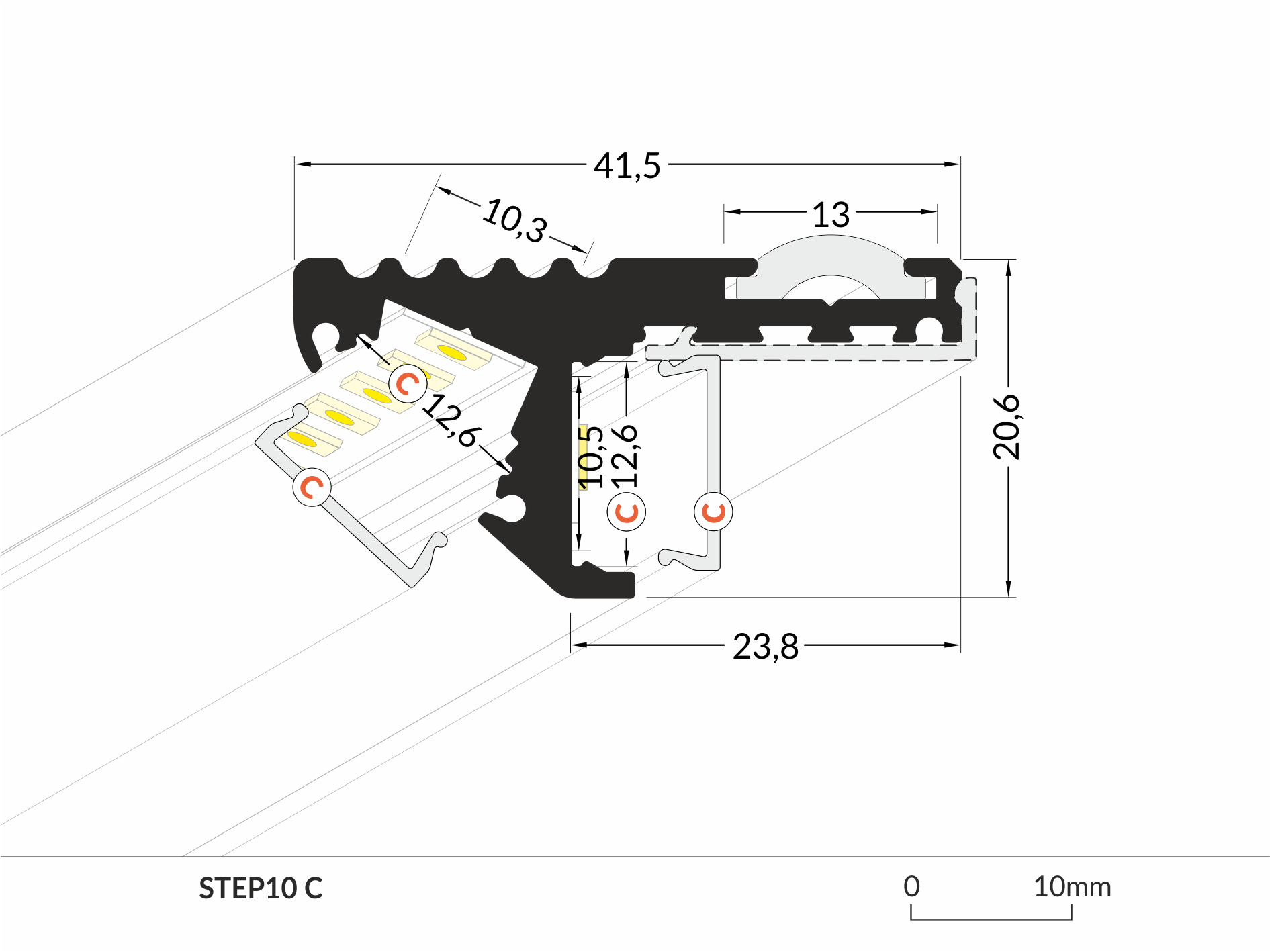 LED Aluprofil STEP10 1.5m Alu eloxiert silber - Treppenprofil für LED Beleuchtung
