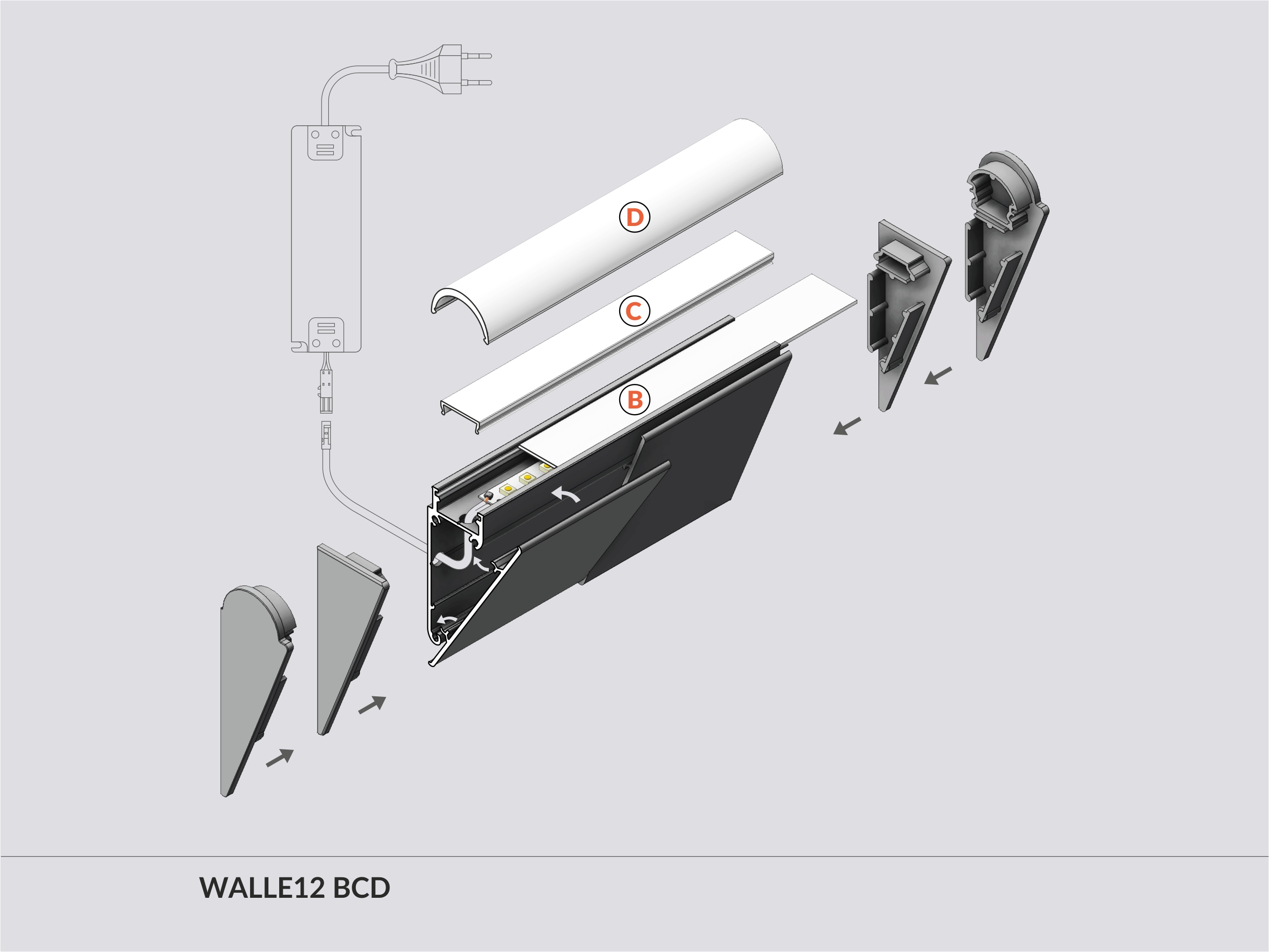 LED Wandprofil WALLE12 BCD 2m Alu-eloxiert Weiß
