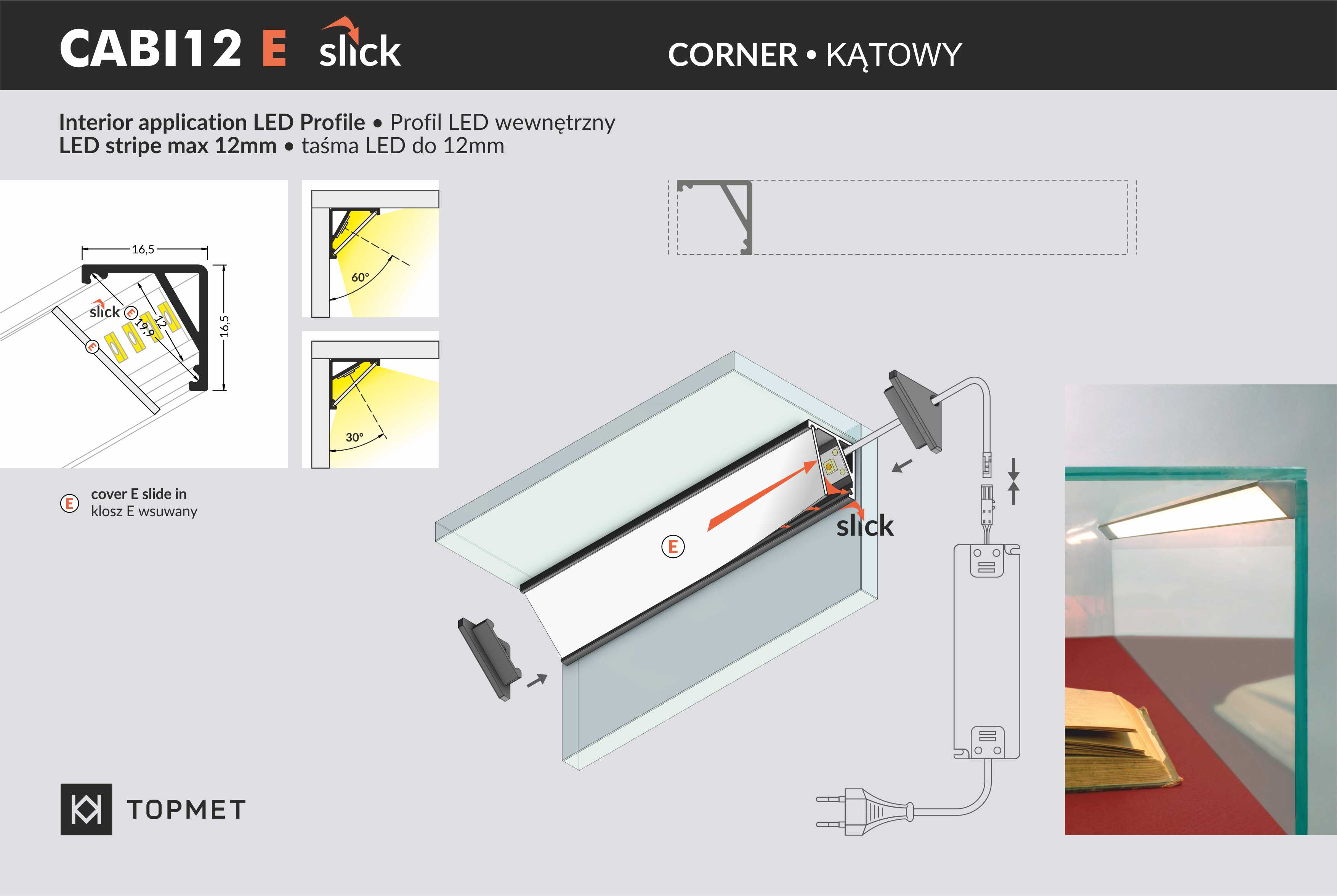 LED Alu Eckprofil CABI12 E 2m Alu eloxiert schwarz