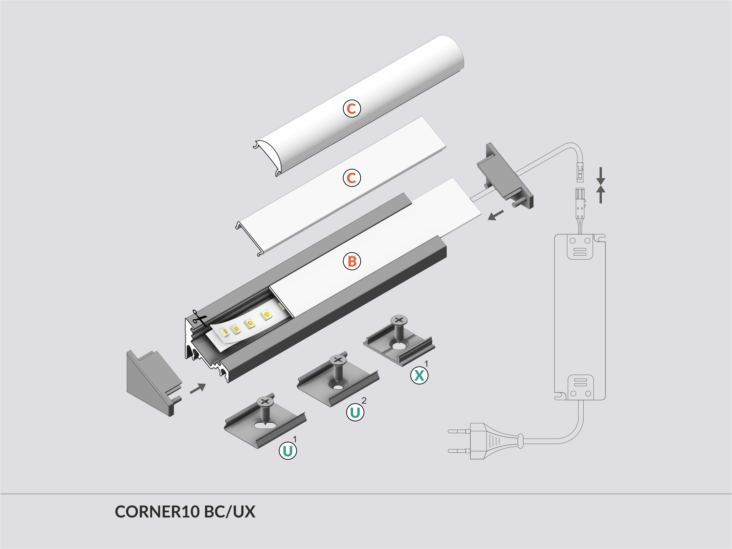 LED Alu Eckprofil CORNER10 BC/UX 2m Alu eloxiert schwarz