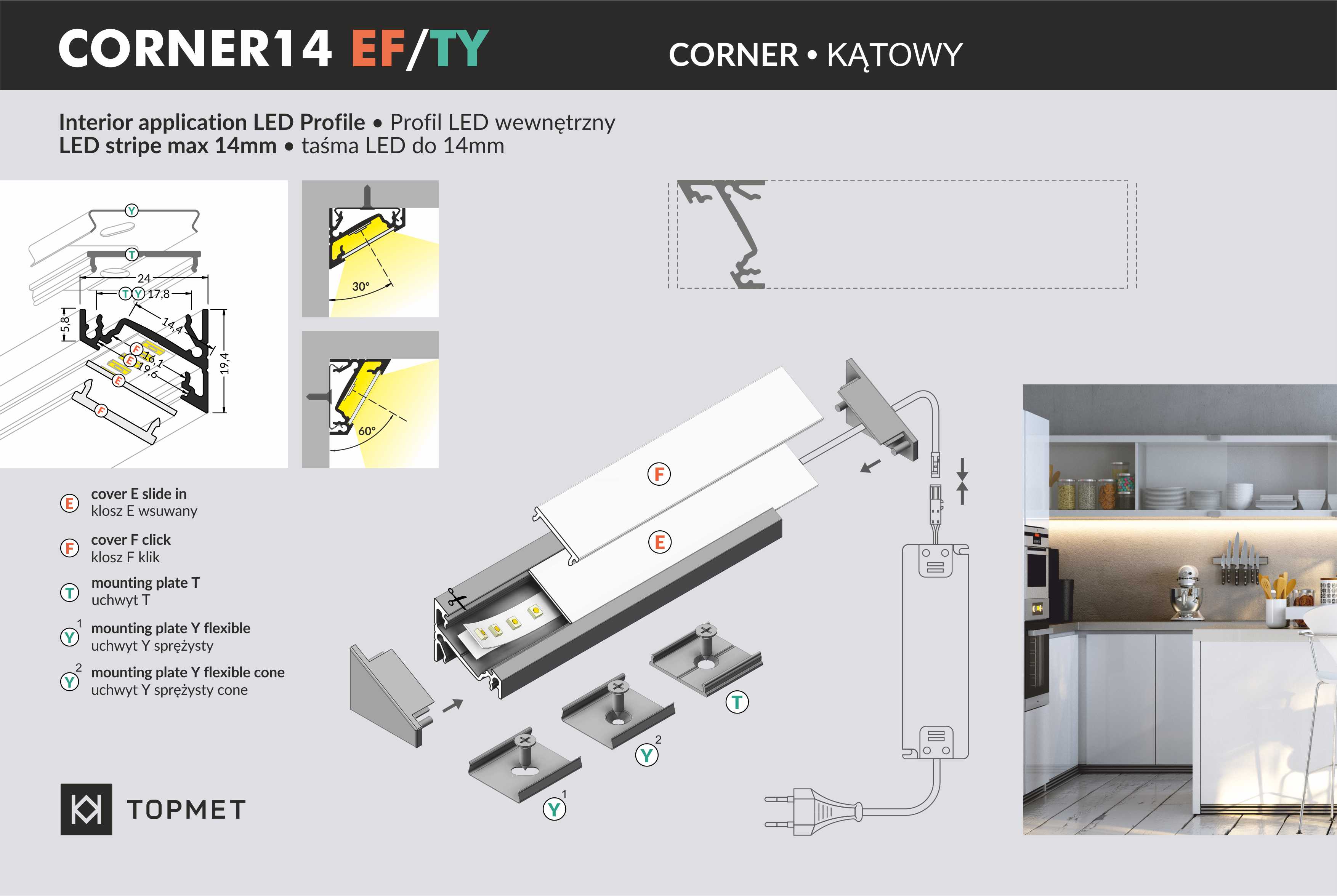 LED Profil CORNER14 EF/TY 1m Alu- eloxiert